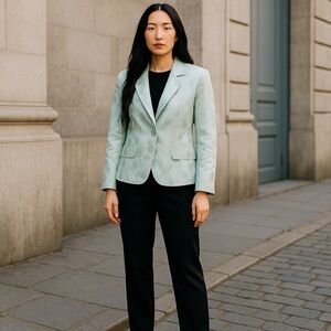 NWT Versavilles Light Blue Floral Patterned Women's Blazer Coat